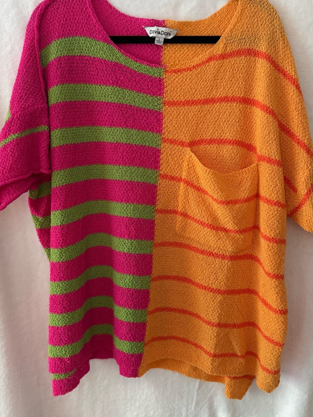 DAVI & DANI Colorblock Striped Scoop-Neck Sweater - Pink, Green & Orange